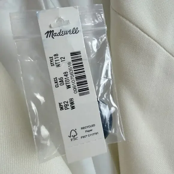 Madewell NWT Tuxedo Blazer Winter White L Double Breasted Ivory Office Timeless - Picture 2 of 11